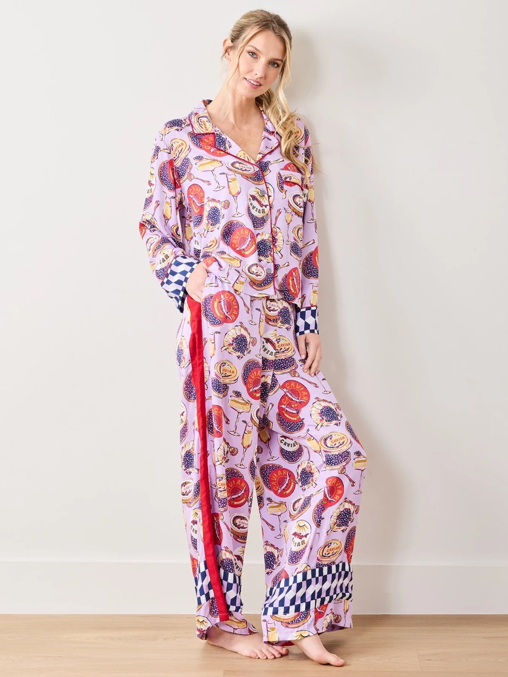 Printfresh Rittenhouse Pajama Eco Satin Rittenhouse Set in Champagne & Caviar